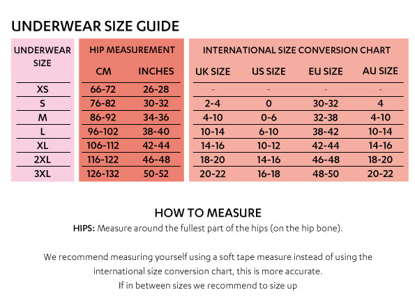 Carmen Liu Lingerie underwear size guide.