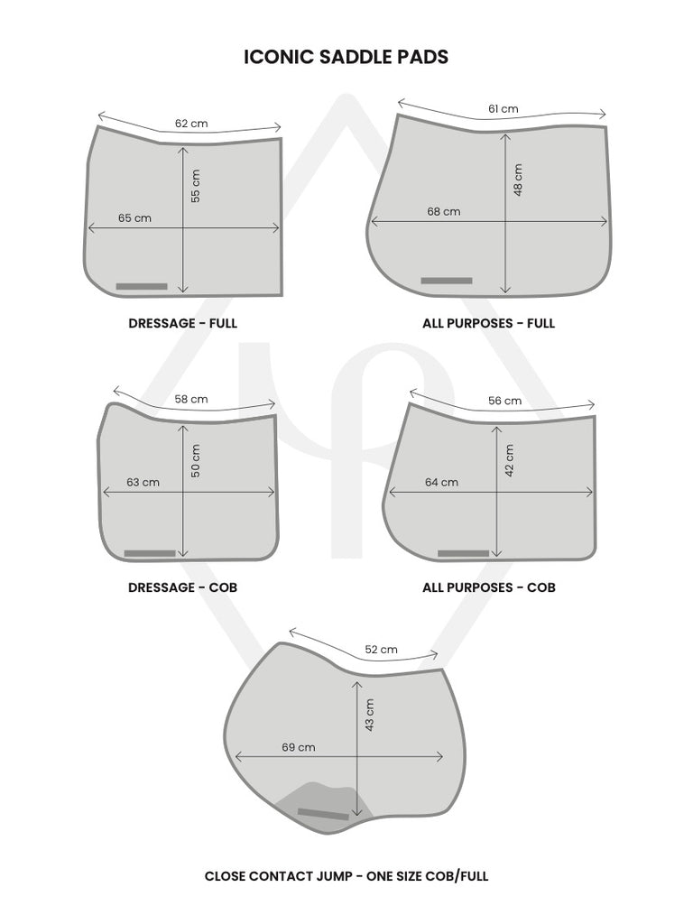 Iconic saddle pad size guide for horses