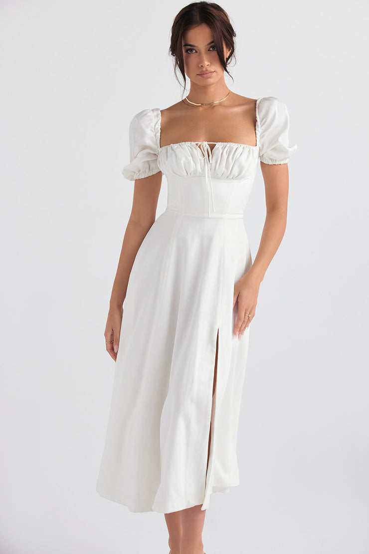 TALLULAH WHITE PUFF SLEEVE MIDI SUNDRESS – MALVI PARIS