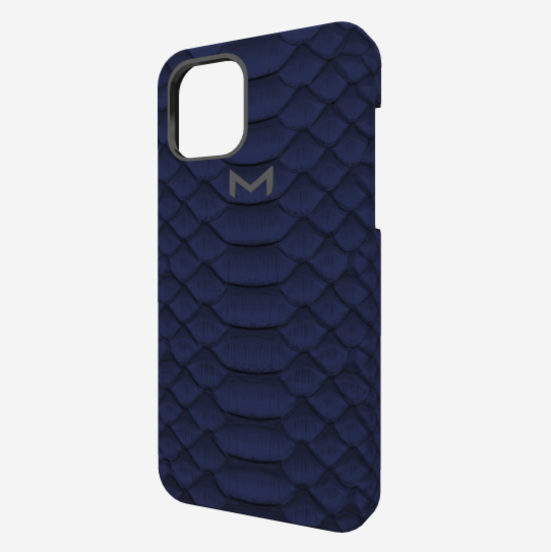Classic Case for iPhone 12 Pro in Genuine Python Navy Blue Black Plating 