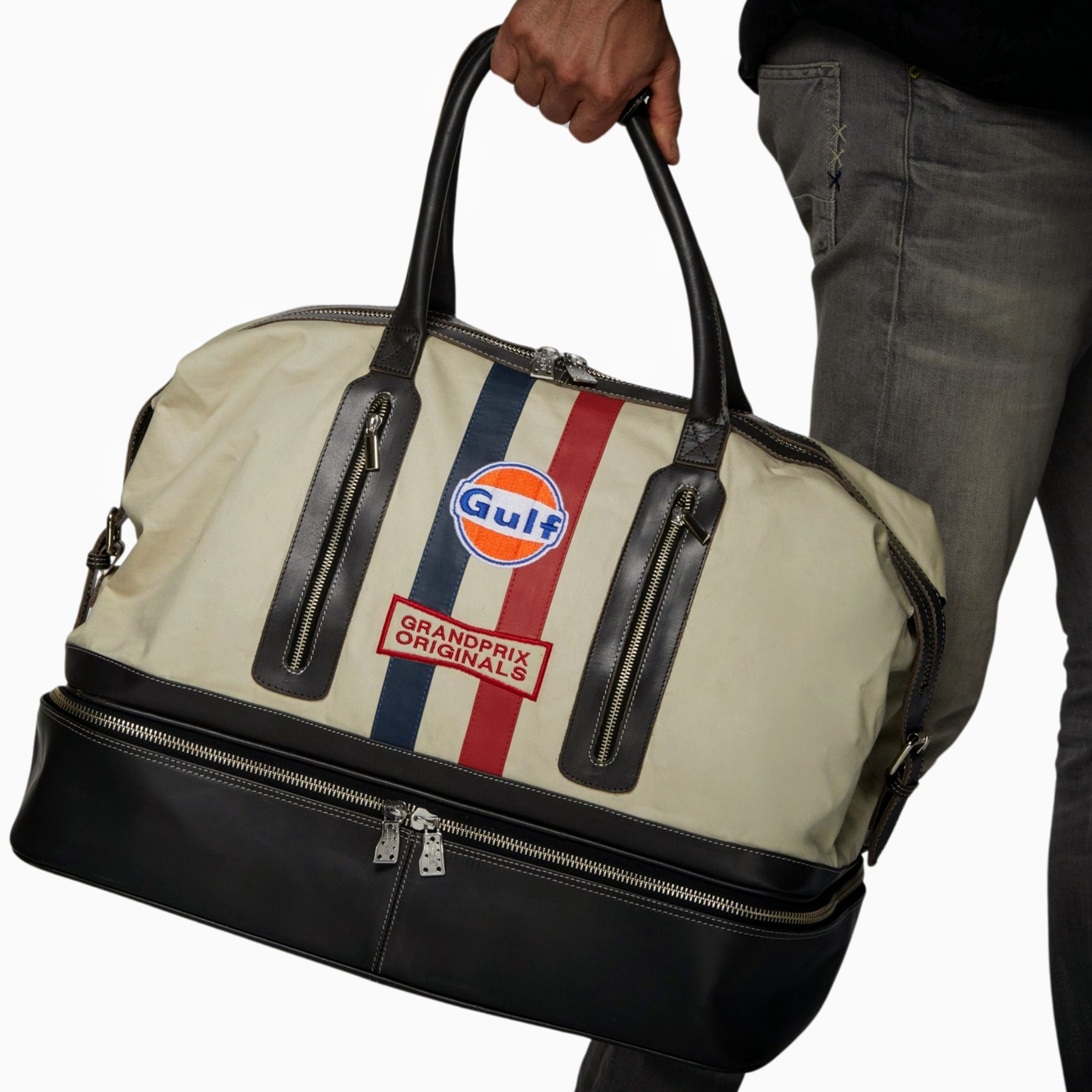 Gulf Leather/Canvas Track Sport Dual-Compartment Bag in Sand