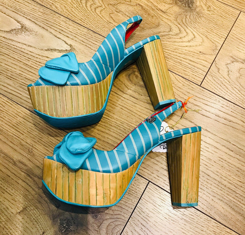 Beautiful Irregular Choice Vintage Style Turquoise & Gold Double Toe Shoes,  Size 38/UK 5 