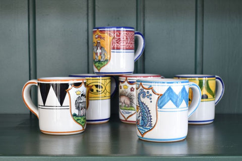 palio di siena themed italian ceramic mugs with contrada emblems