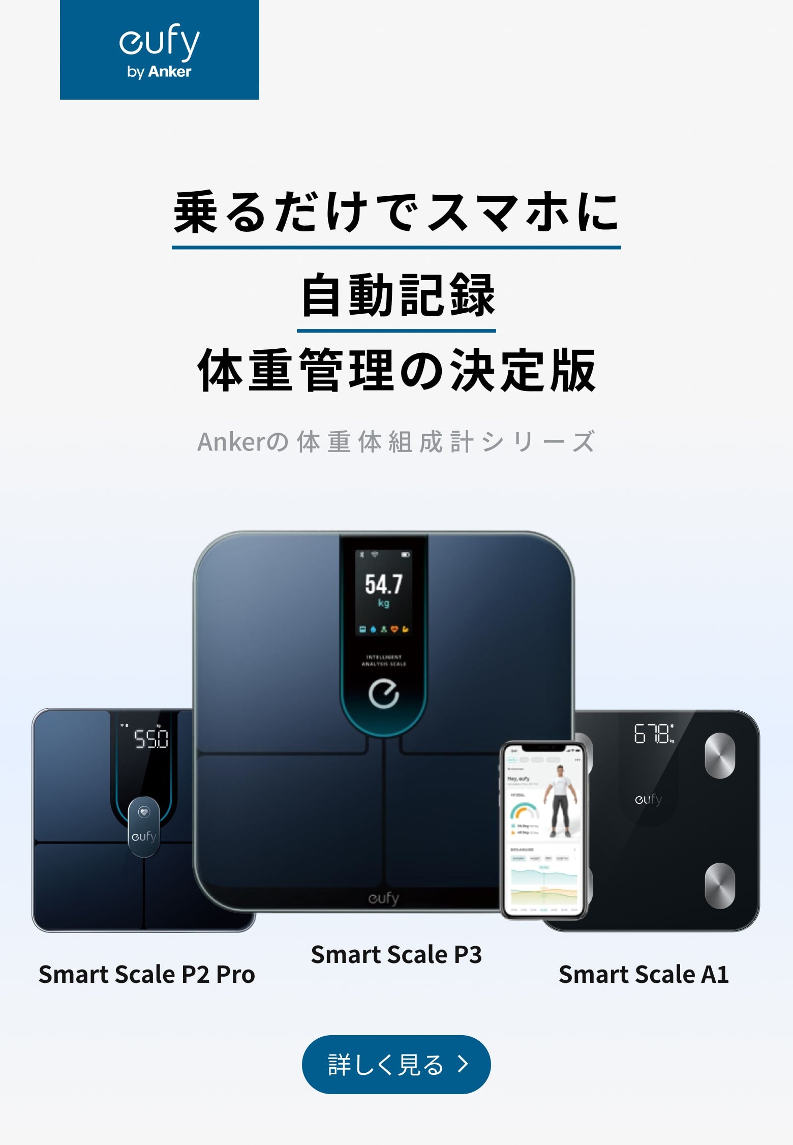 乗るだけでスマホに自動記録　体重管理の決定版 | Ankerの体重体組成計シリーズ