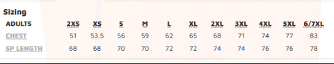 Vest Size chart