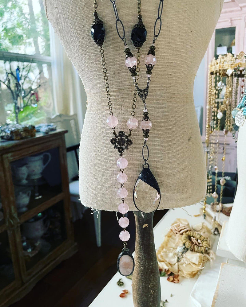 Seashell Pink Vintage Assemblage Boho Necklace