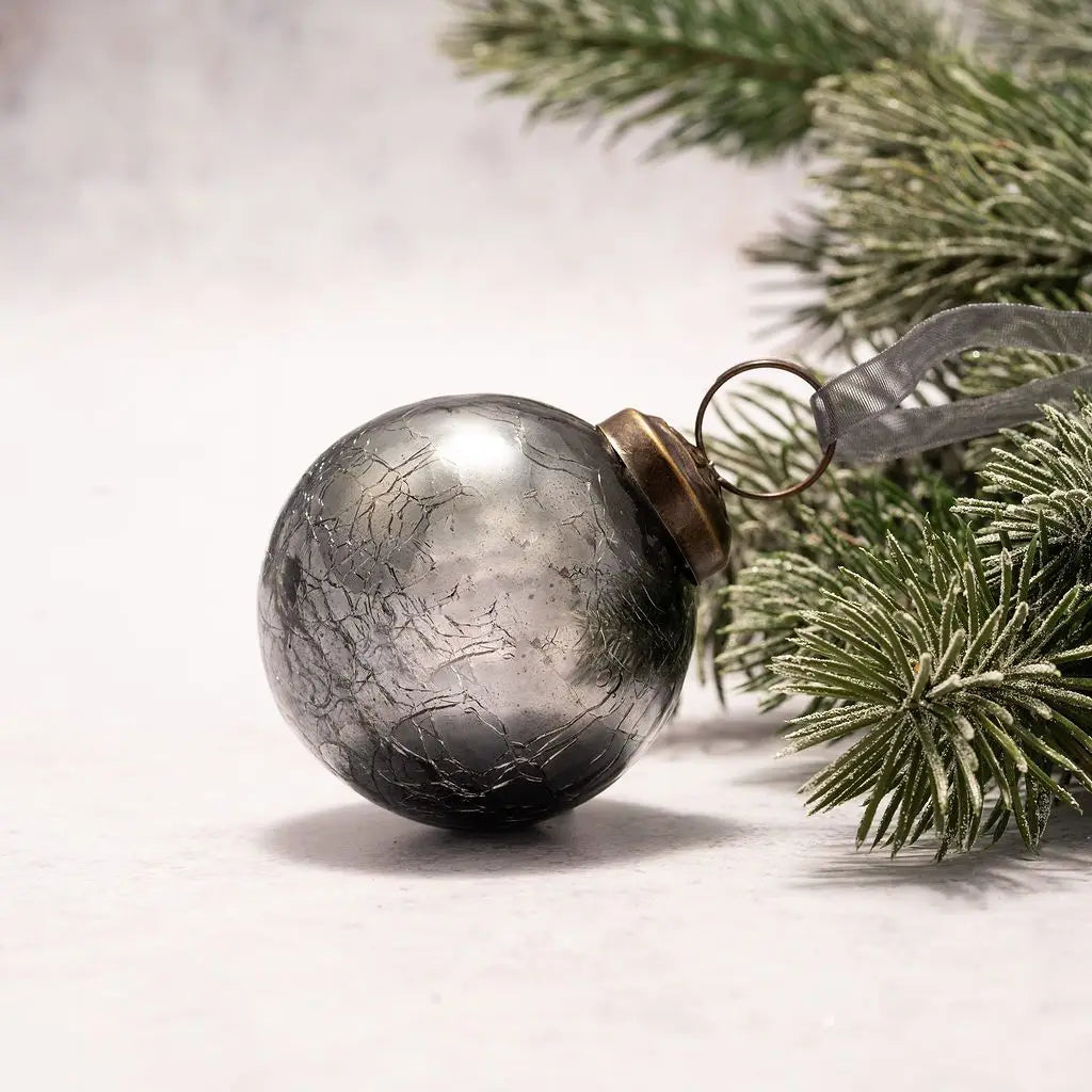 Crackle 2" Glass Ornament | Slate