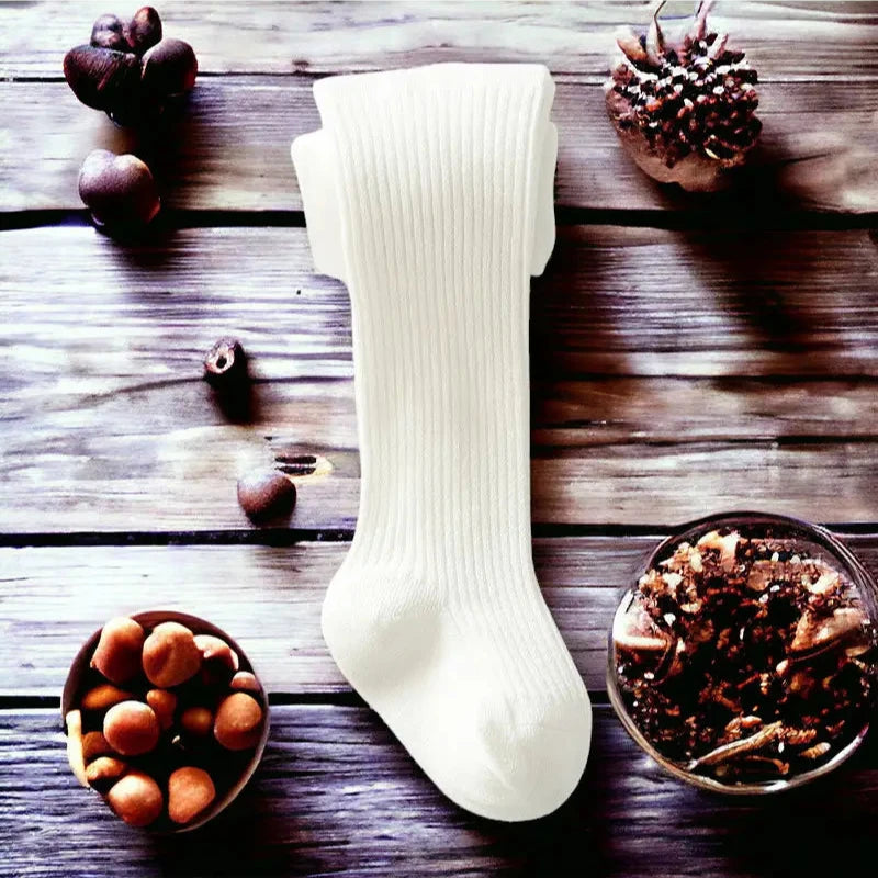 Ribbed Cotton Tights | White