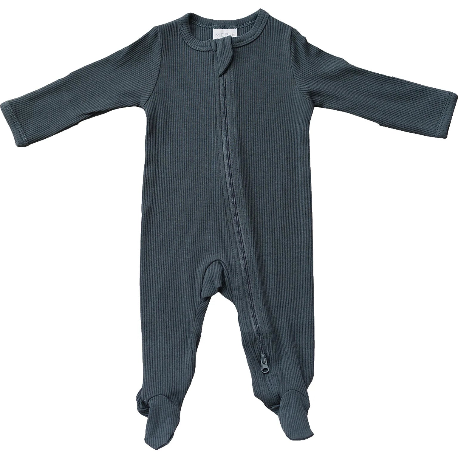 Organic Cotton Ribbed Zipper Footed Pajamas | Charcoal