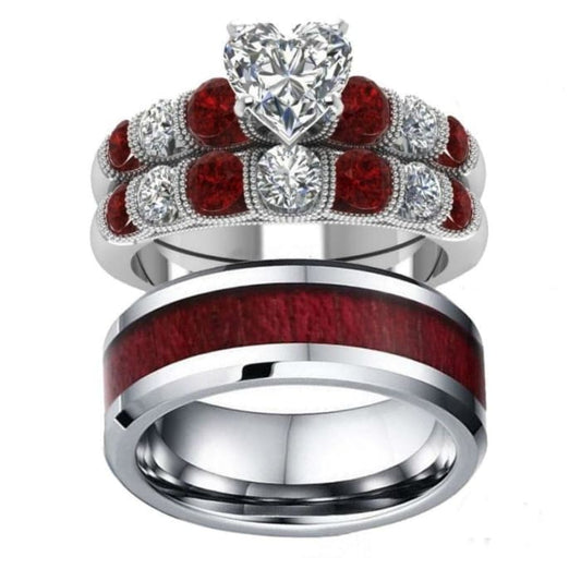 Stainless Steel Lovers Rings Zircon Heart Ring Sets Maxzol
