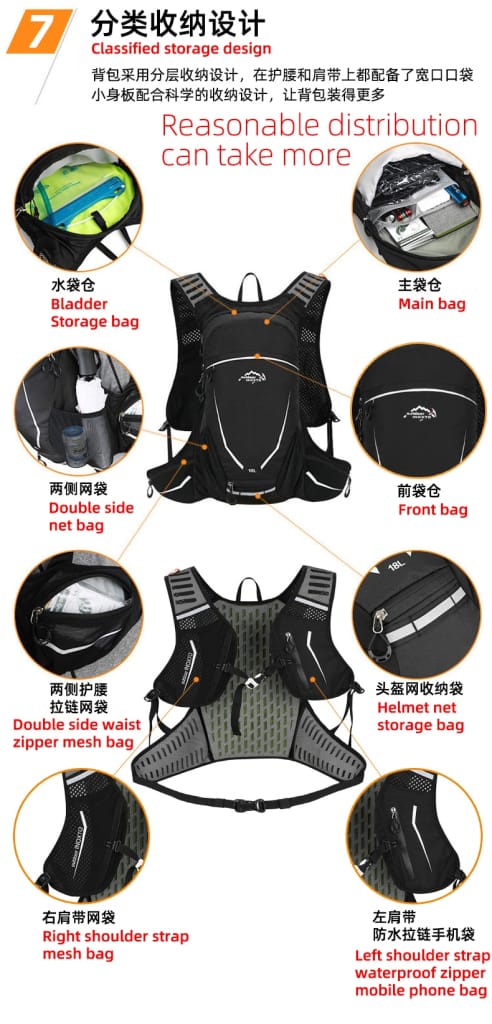 18l Ultralight Backpack with Water Bag Storage Hydration