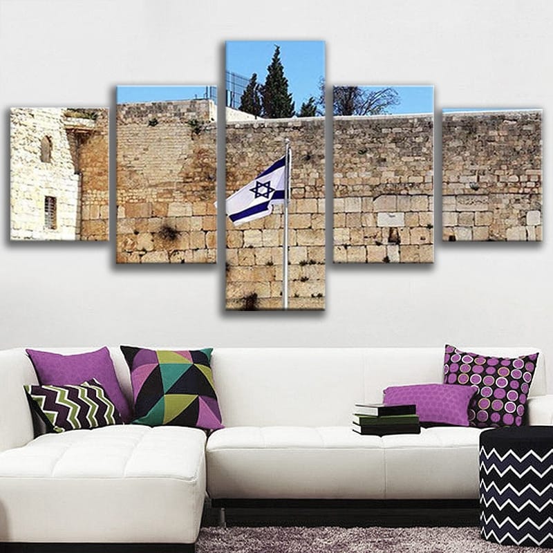5Pcs Framed Canvas Jerusalem Israel’s Flag Pictures Wall Art