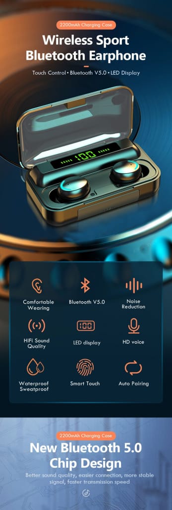Tws Bluetooth 5.0 Earphones 2200mah Charging Box Wireless