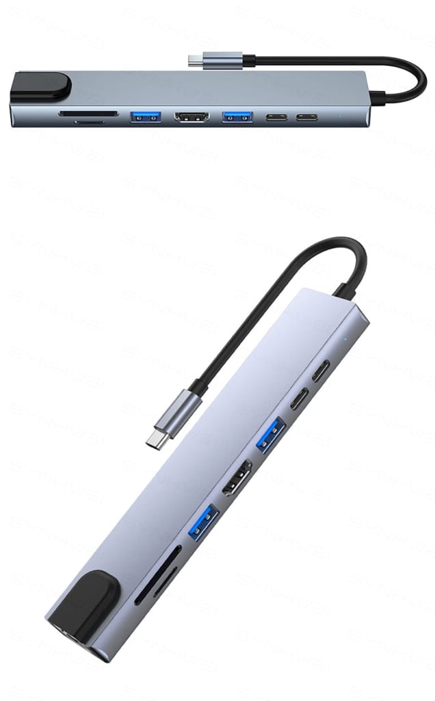 8in1 USB 3.0 Hub For Laptop Adapter PC Computer PD Charge 8