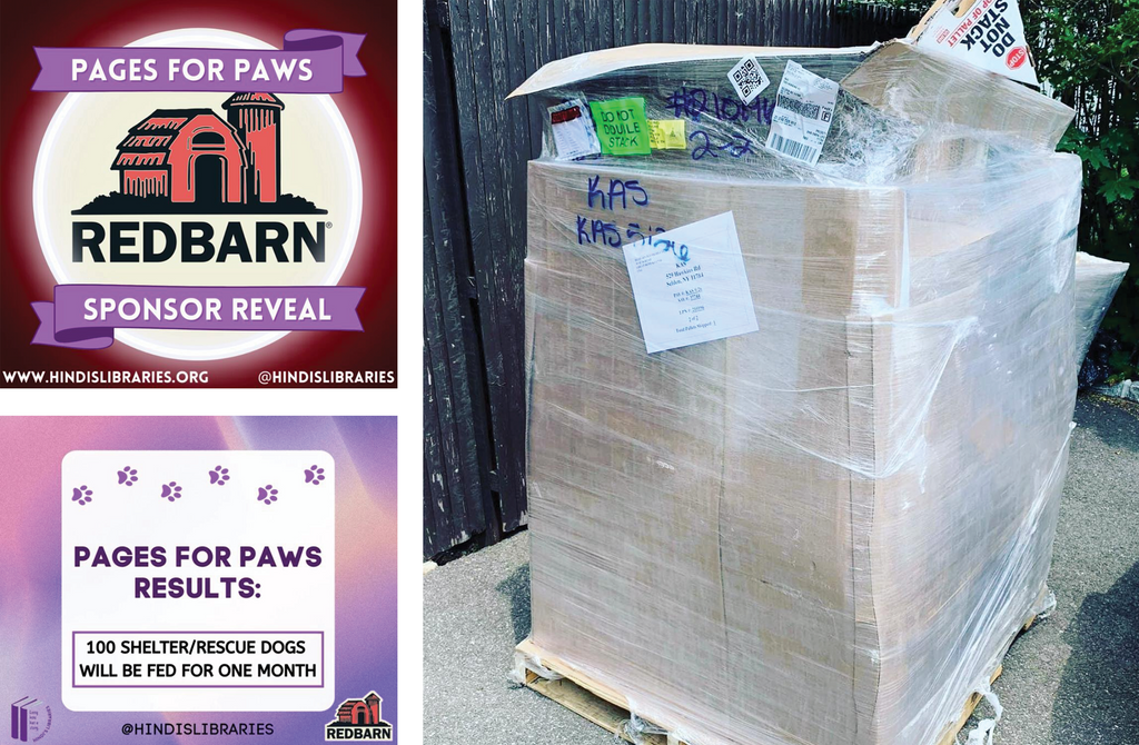 Collage of Hindi's Libraries Pages for Paws Fundraiser Promos and Redbarn Dog Food Donated