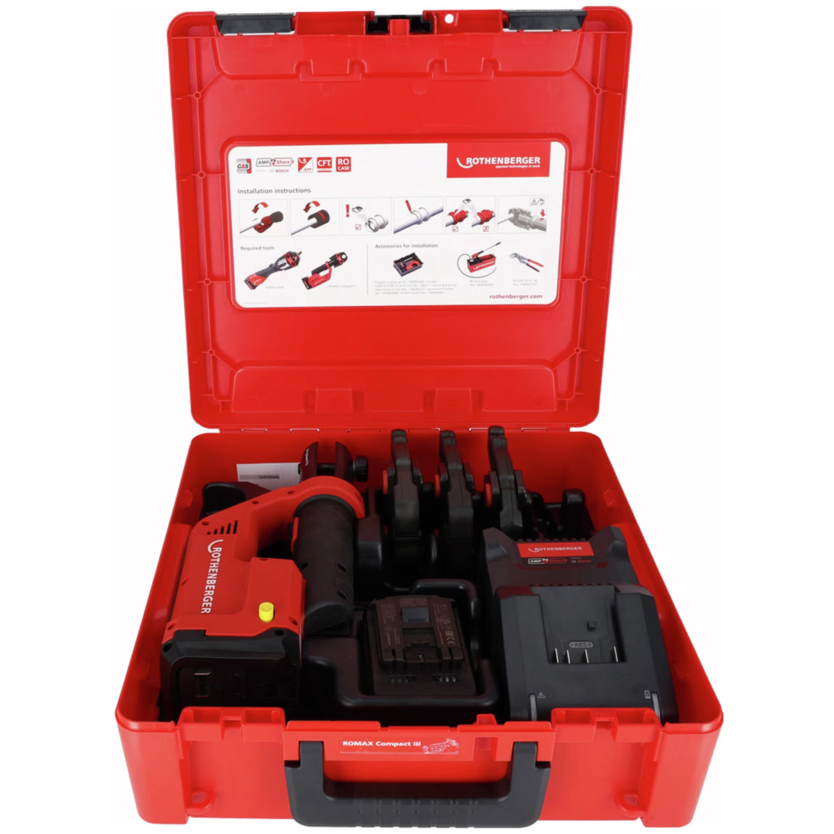 Rothenberger Romax Compact 18V III Press Jaw Set M 15-22-28mm Includes Battery, Charger & Carry Case 1000004333