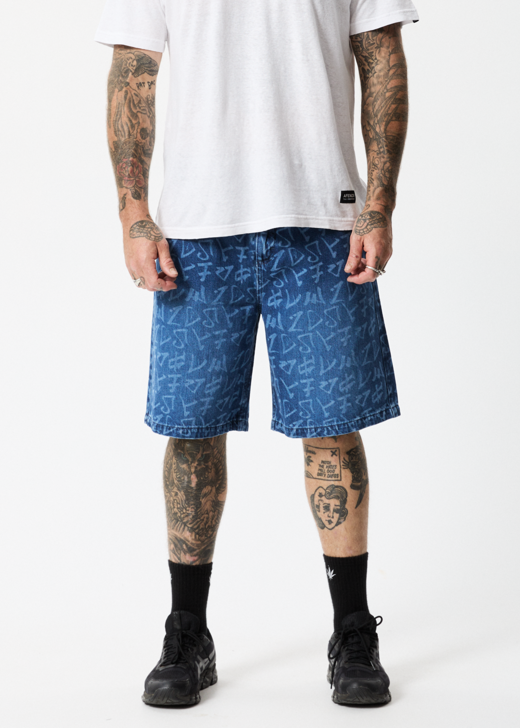 Shop Afends Hemp Denim Baggy Shorts In Colour-blue