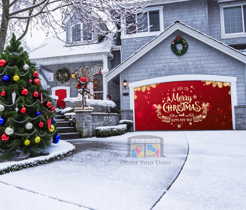 Gold Christmas and New Year Garage Door Cover Wrap Banner Backdrop