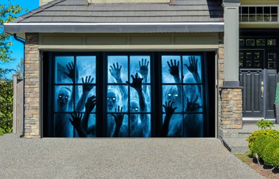 Handprint and Shadowy Figure Halloween Props Do Not Enter Front Door C