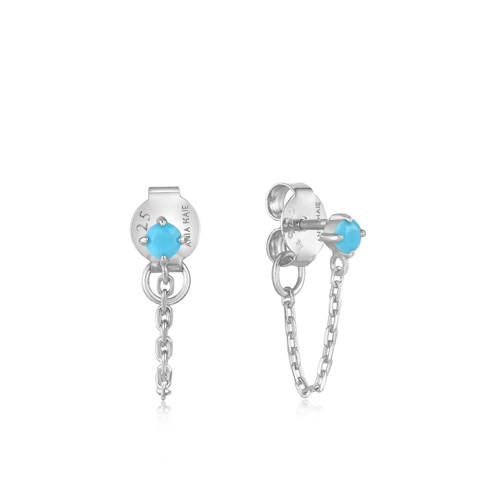 Earrings With Turquoise Baguette-cut Stones Silver