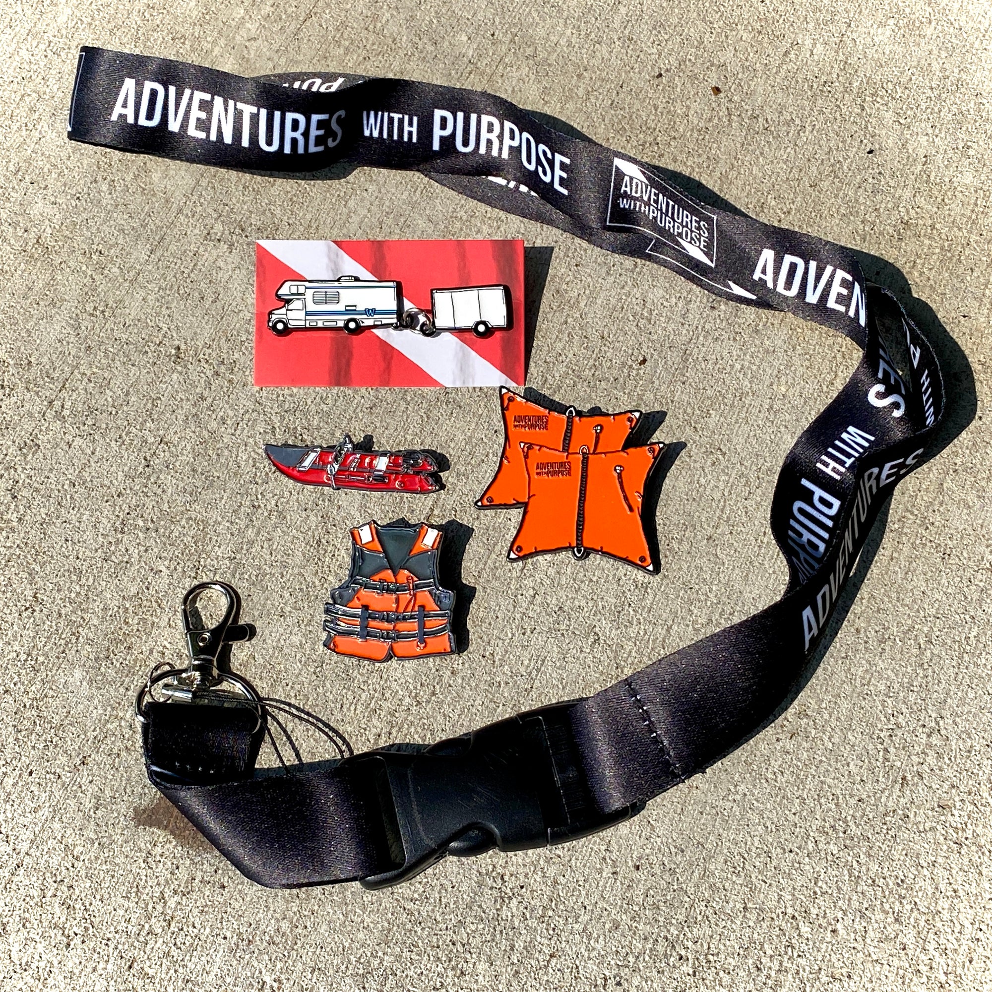 Collector Pins: 5 Piece Lanyard Set w/Lanyard, Boat, Life Jacket, Lift Bags, RV, and Trailer