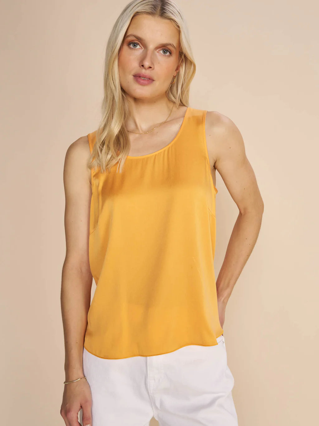 Astrid Silk Tank Top L Cream Crew-Neck