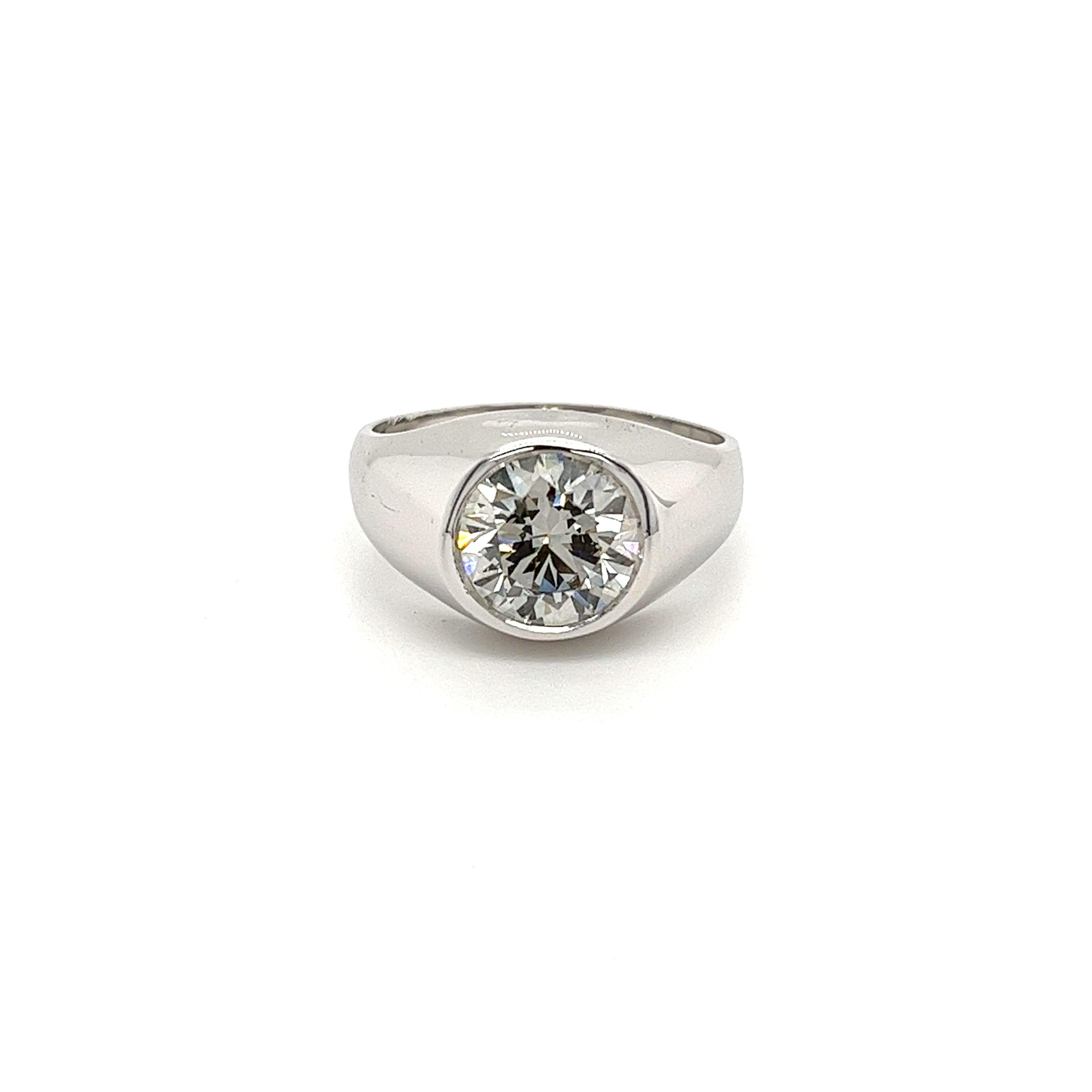 Bezel Set Solitaire 3 Carat Octagon CVD Diamond Mens Ring in Platinum