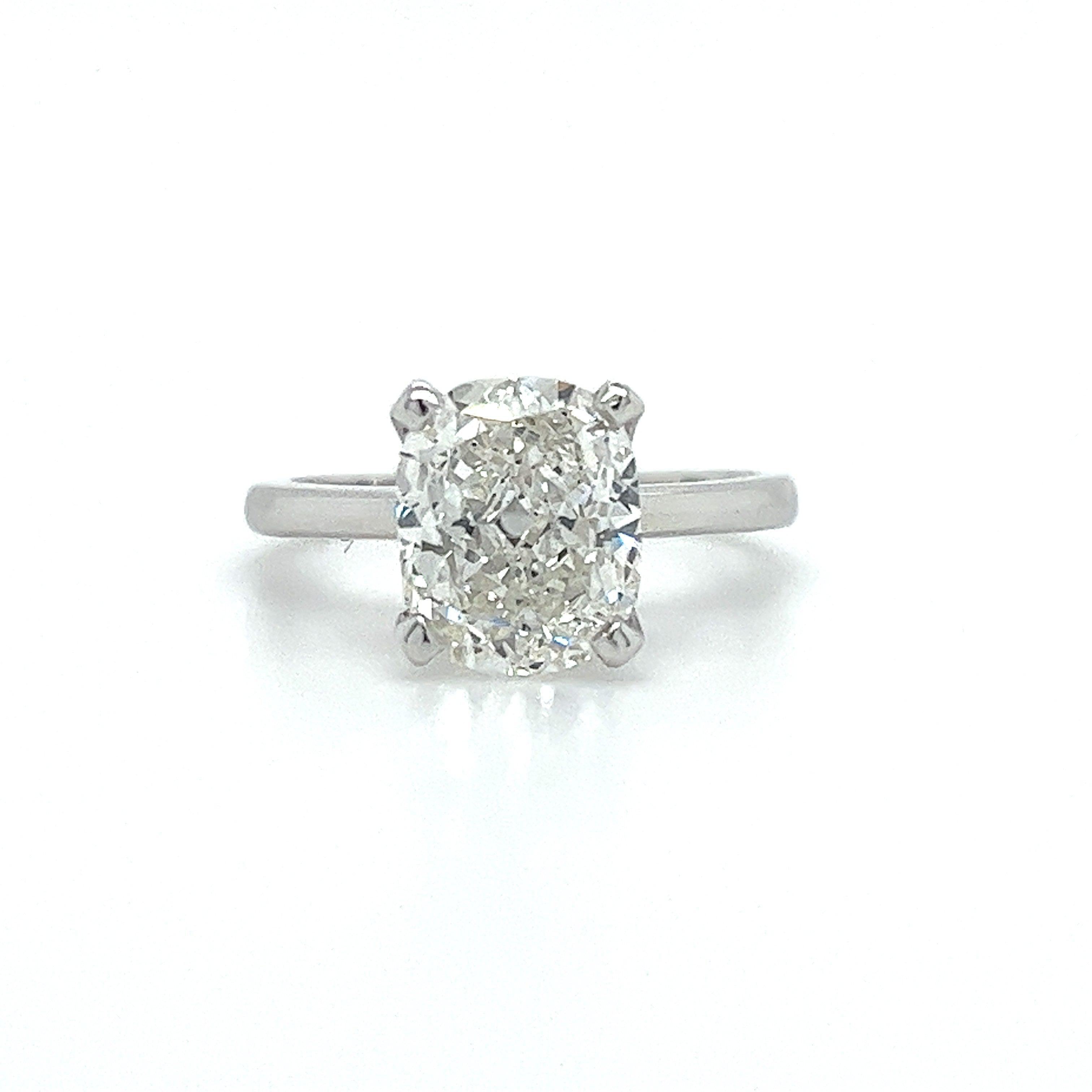 3 2/5 ctw Cushion Colorless Lab Grown Diamond Large Halo Engagement Ring 18K White Gold EF, VS2+ Badgley Mischka