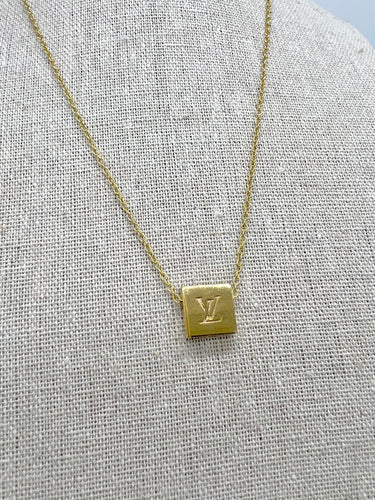 Repurposed Louis Vuitton Gold LV Monogram Zipper Pull Charm Necklace