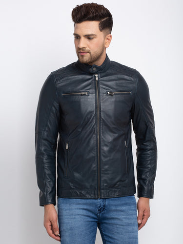 Teakwood Leathers Men's 100% Genuine Dark Blue Leather Jacket