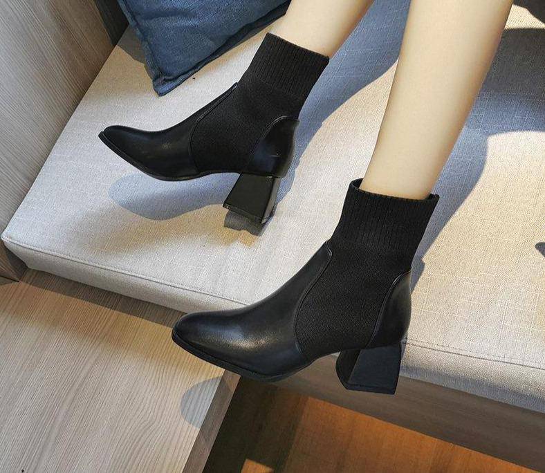 ELASTIC SOCK STYLE LEATHER BOOTS - The Look Edit 