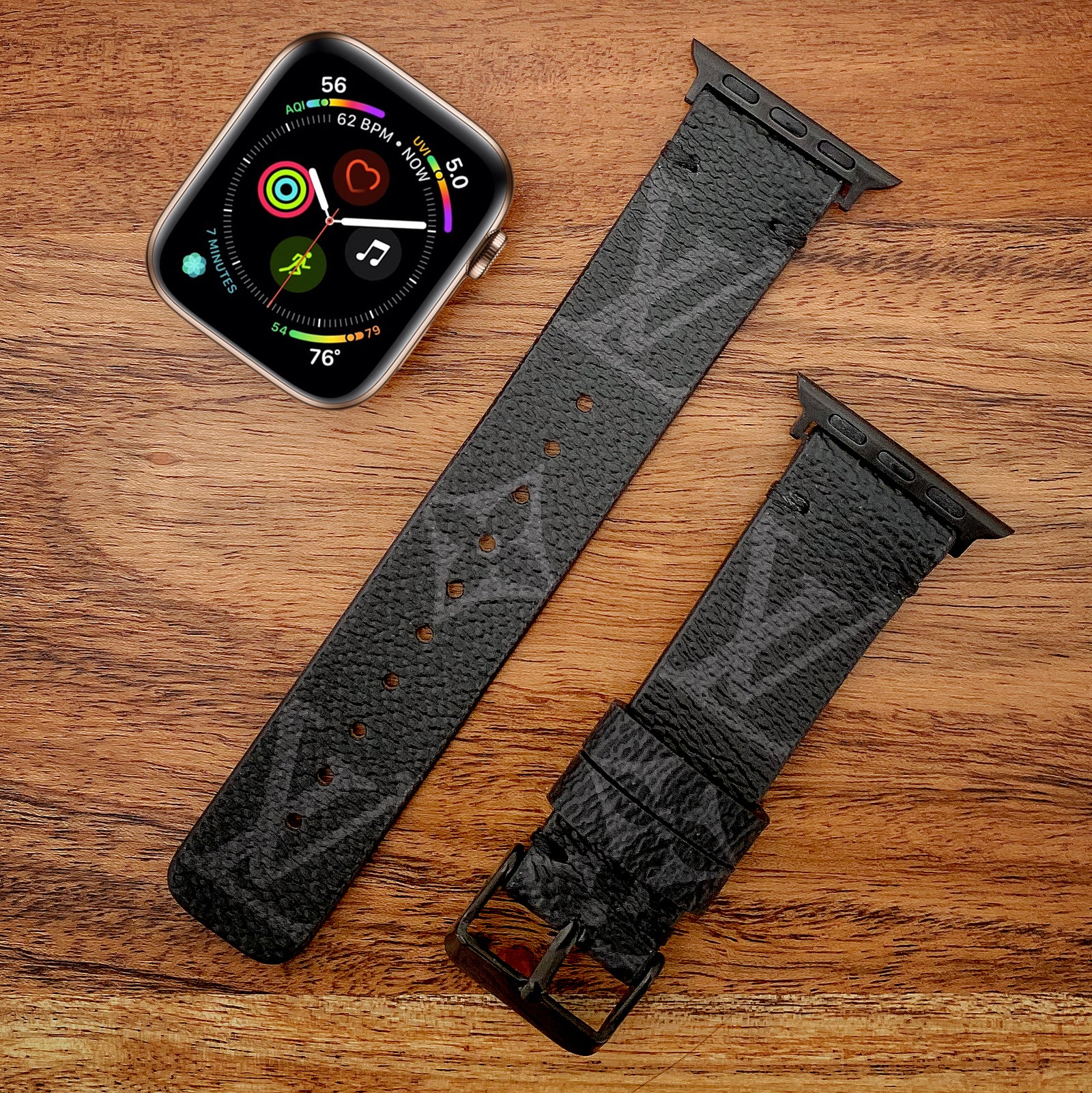 Double Wrap Classic LV Logo Apple Watch Band - Graphite - Style Halo