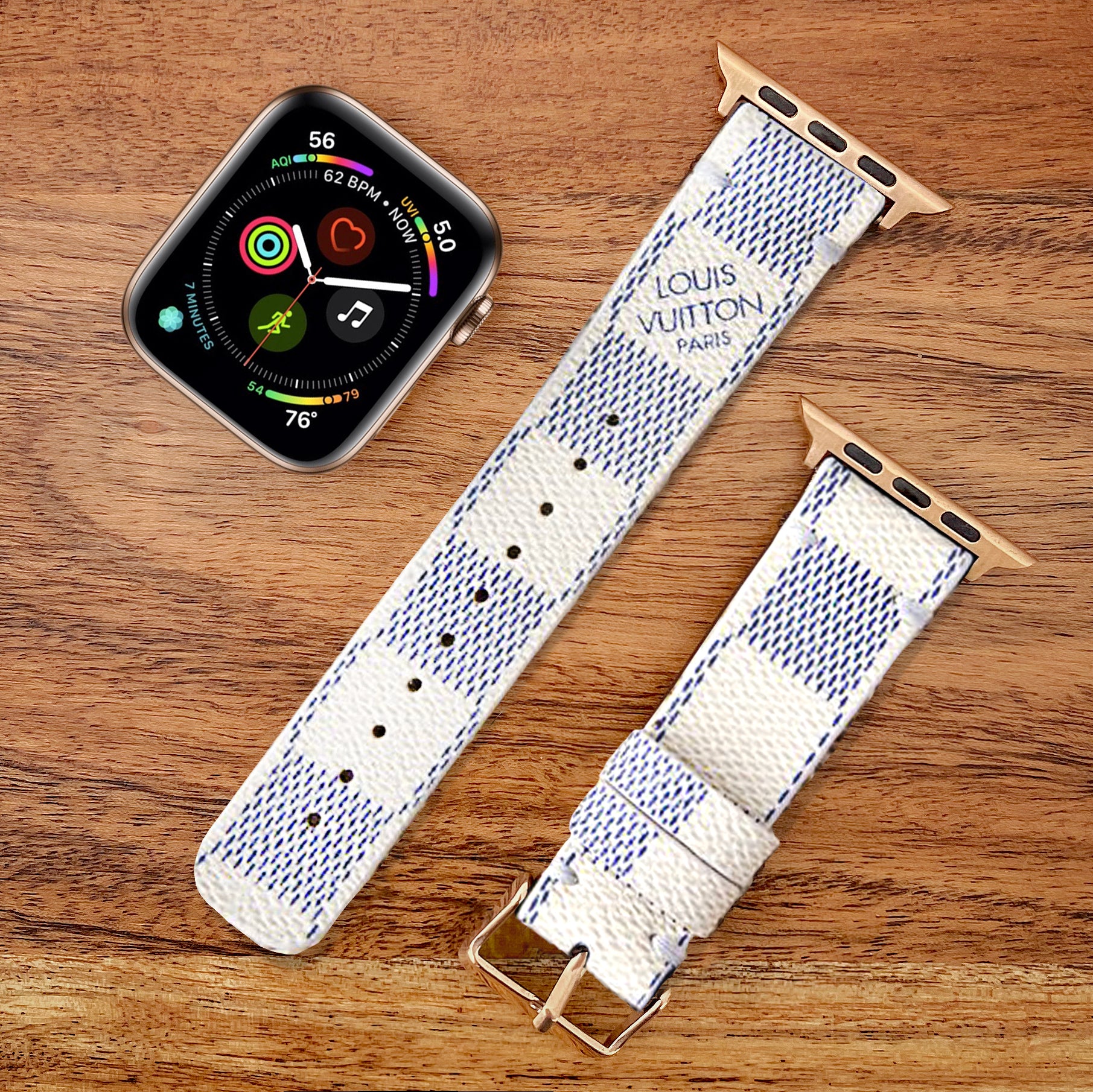 Apple Watch Band Repurposed Damier LV Monogram Brown, 44mm/45mm / Gold