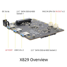 Load image into Gallery viewer, Raspberry Pi X829 Dual 2.5&quot; SATA HDD/SSD Shield + X708 UPS HAT &amp; Power Management Board for Raspberry Pi 4 Model B
