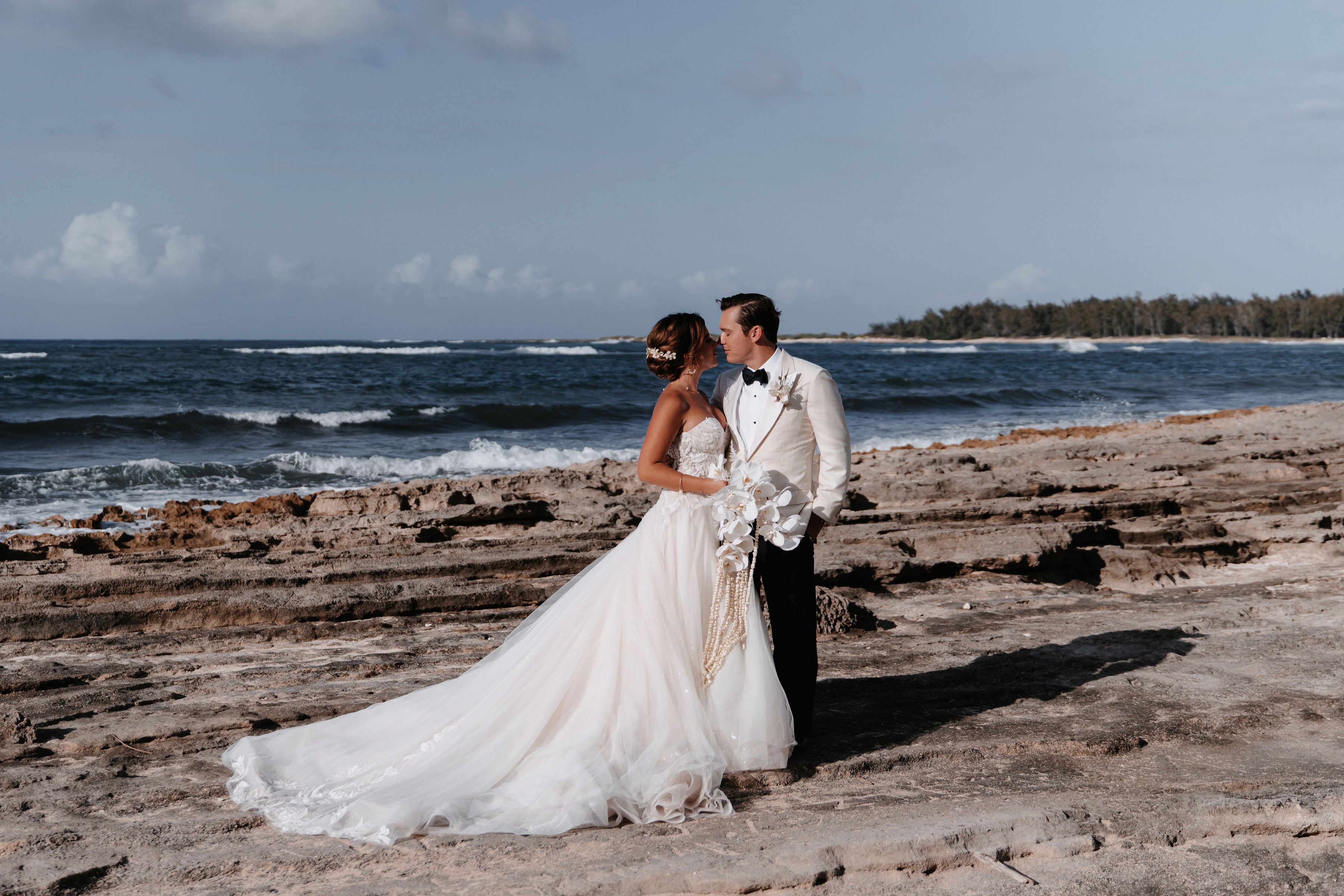 Bride and Groom on the North Shore of Oahu, Hawaii