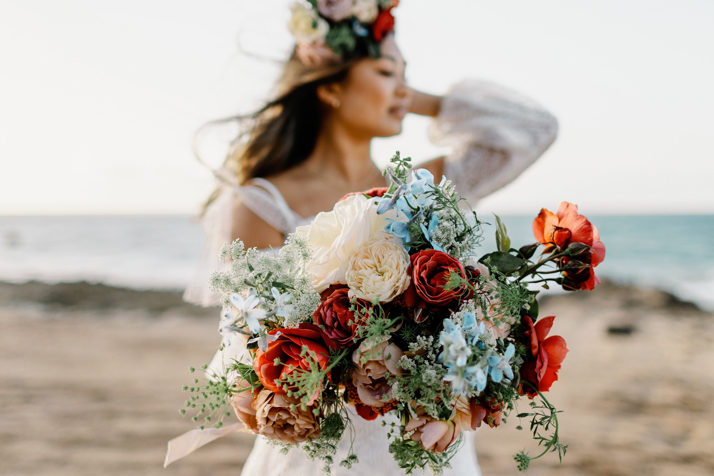 Bride with heirloom roses