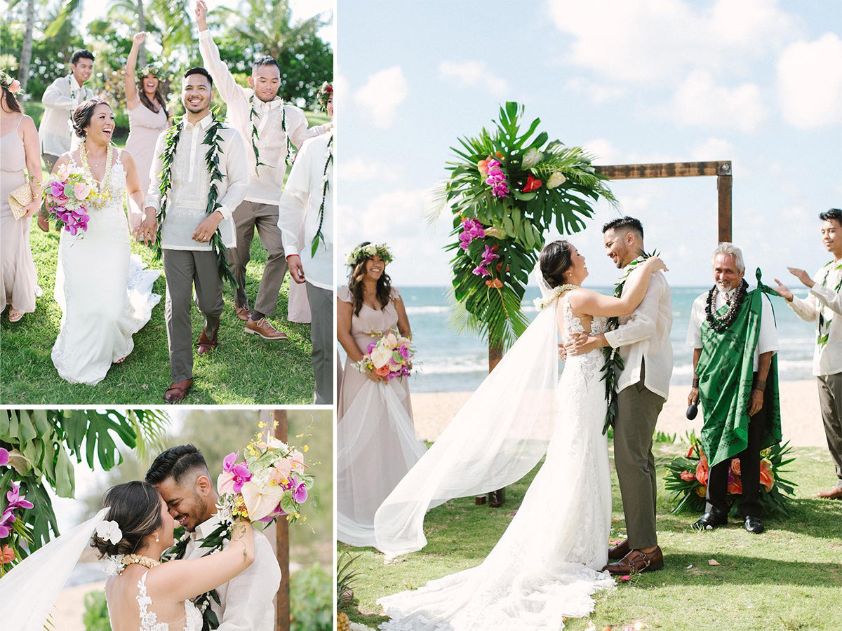 montage of bridal party at Lou Lou Palms Estate, Oahu, HI