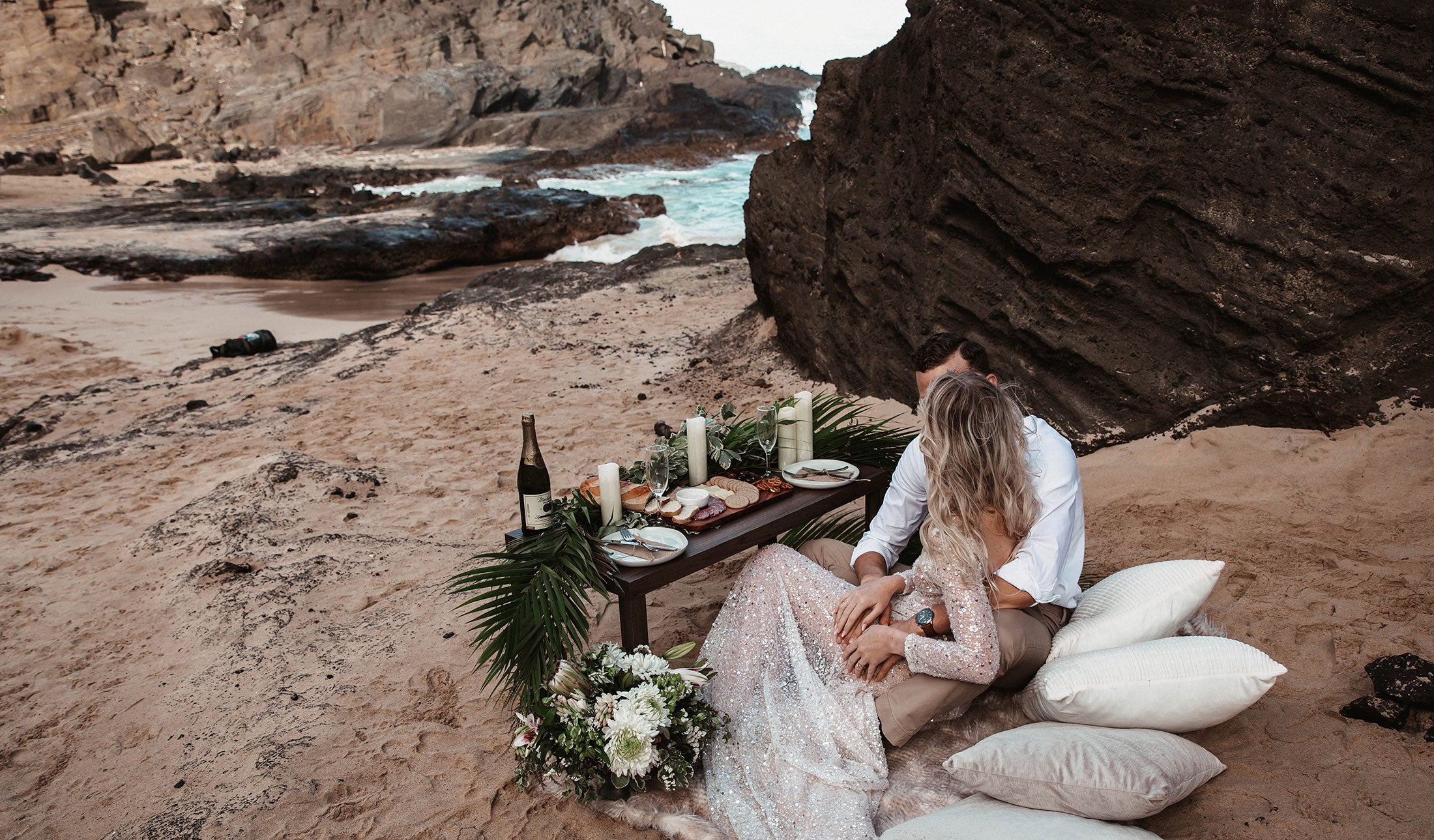 Couple having a picnic on the beach