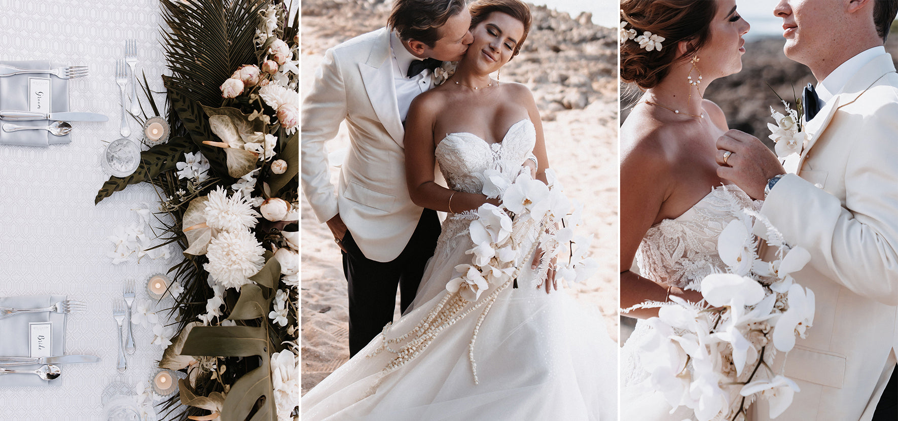 Montage of a luxurious white wedding at Turtle Bay, Oahu
