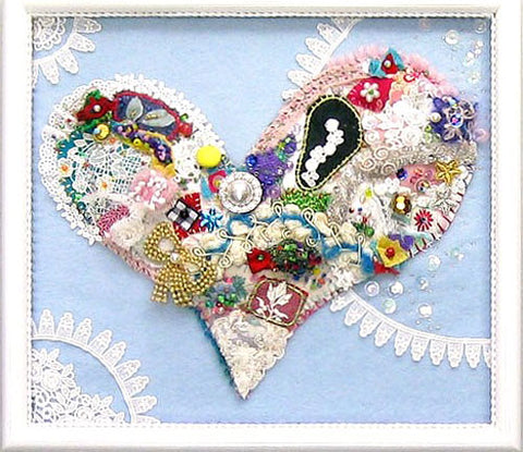 Handicraft work with lace and braid collage