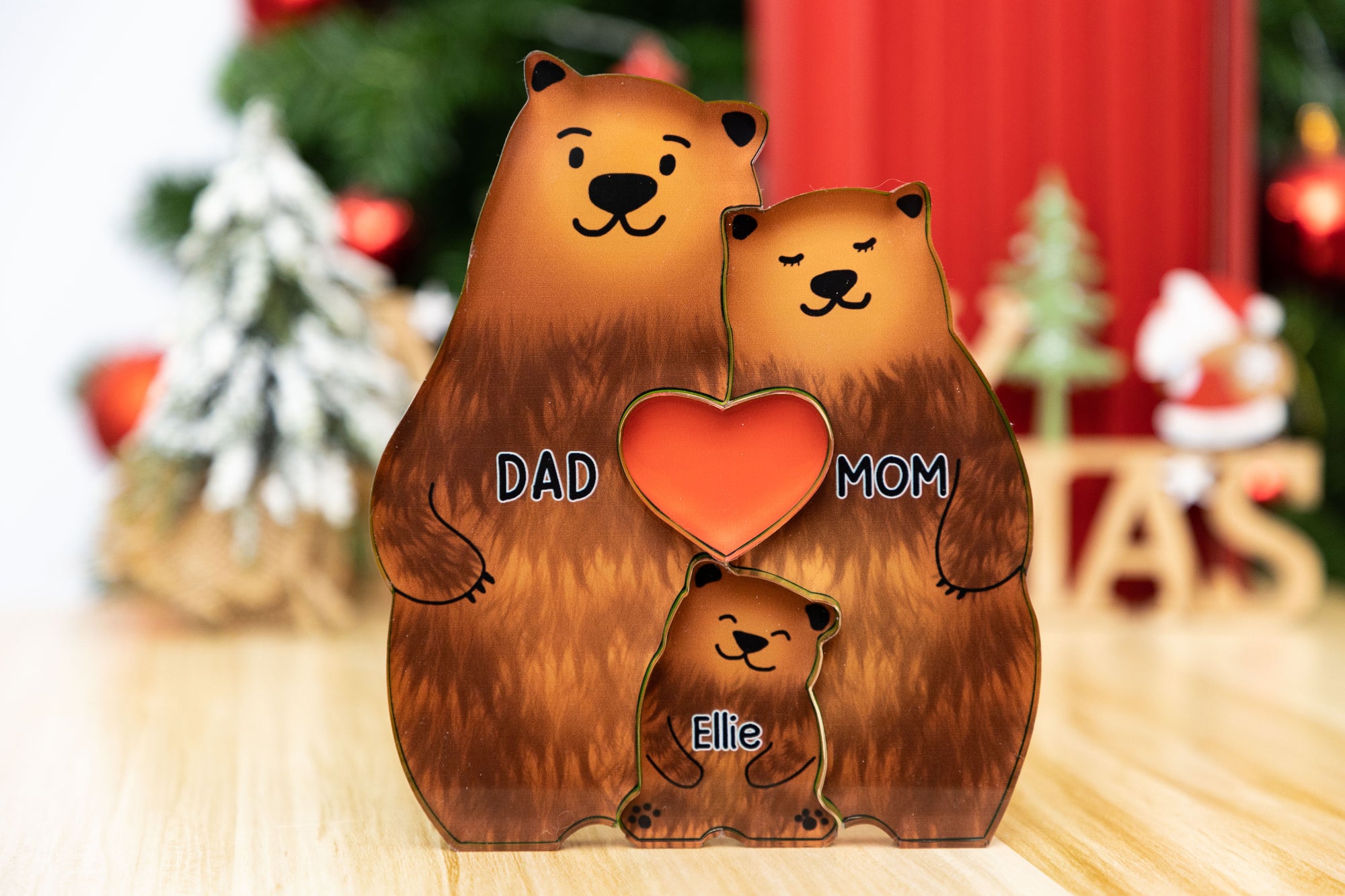 Single Parents - Wooden Bear Family - Personalized Wooden Pet