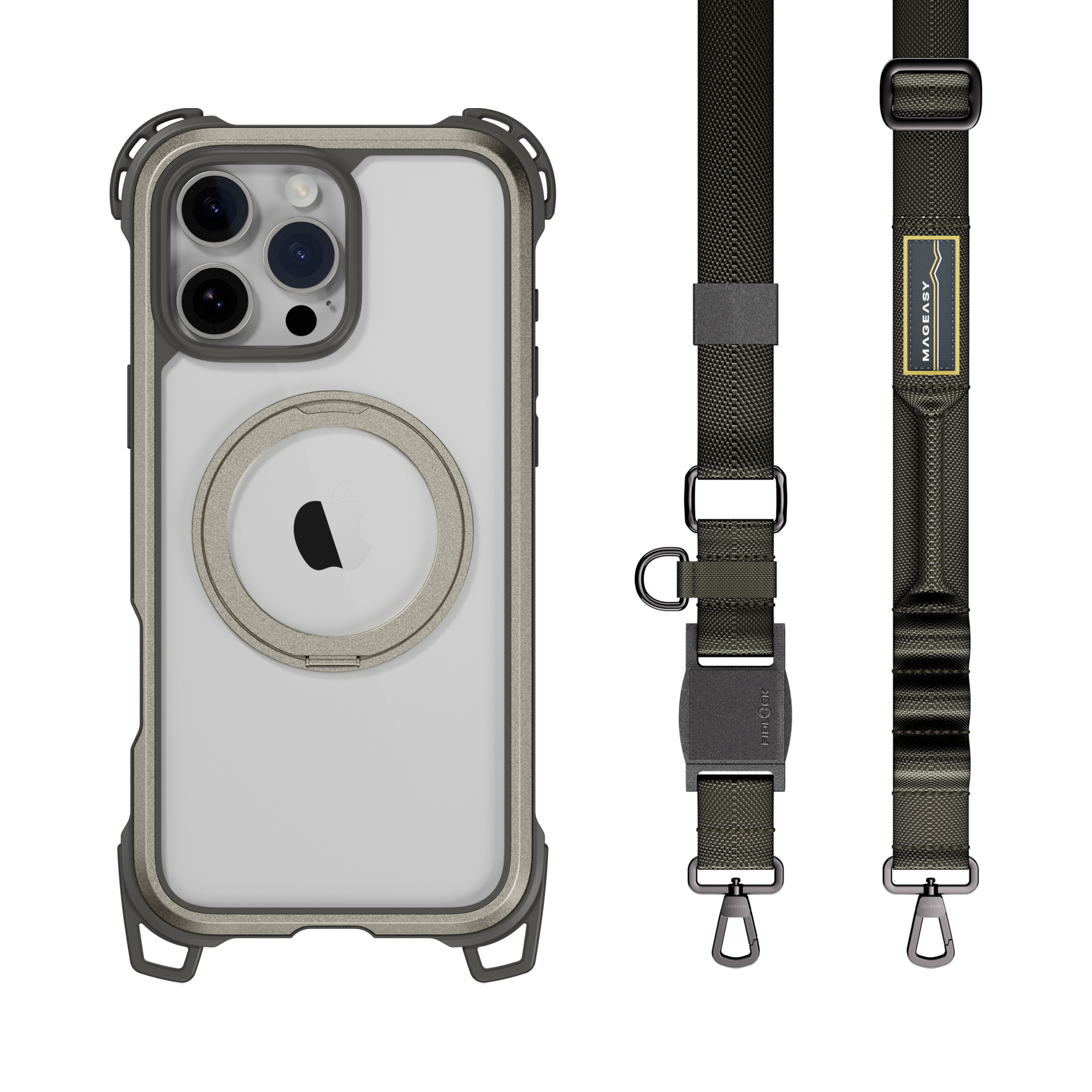 Odyssey Ultra M + Strap Magnetic 360 Stand Guard Protective iPhone 16 Case with Fidlock Lanyard