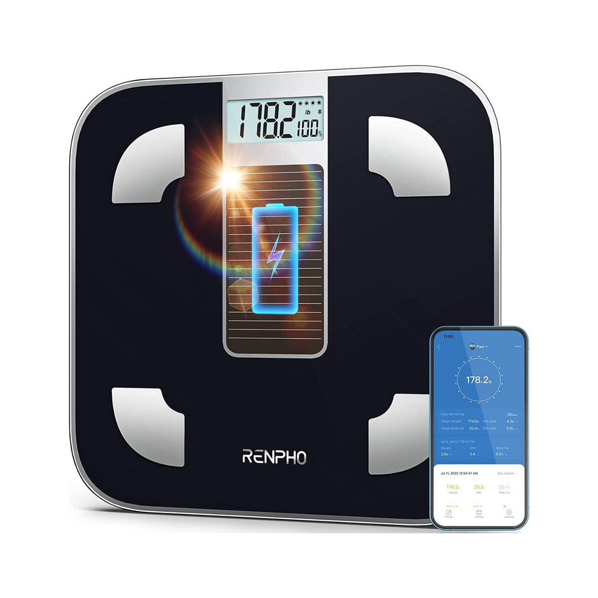 RENPHO Scale for Body Weight, Digital Weighing Elis 1 Scales with Body Fat  and Water Weight, Smart Bluetooth Body Fat Measurement Device, Body  Composition Monitor with Smart App, 396lbs 10.2 x 10.2