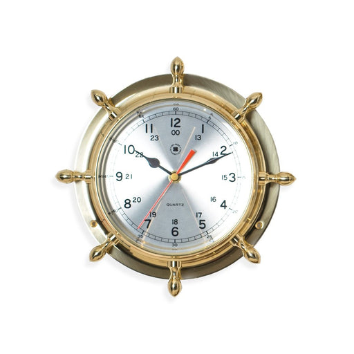 Bey-Berk International Brass Porthole Clock on Oak - Tarnish Proof 