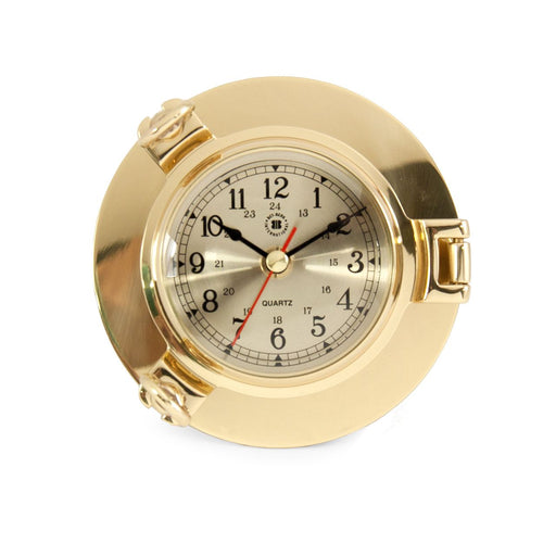 Bey-Berk Lacquered Brass Porthole Quartz Striking Bell Clock