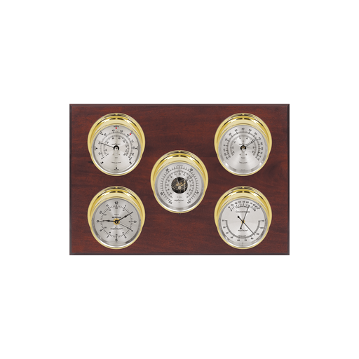 Executive Thermometer, Humidity Reader, Barometer, and Clock Weather  Station - 3 Instruments - PVD Brass