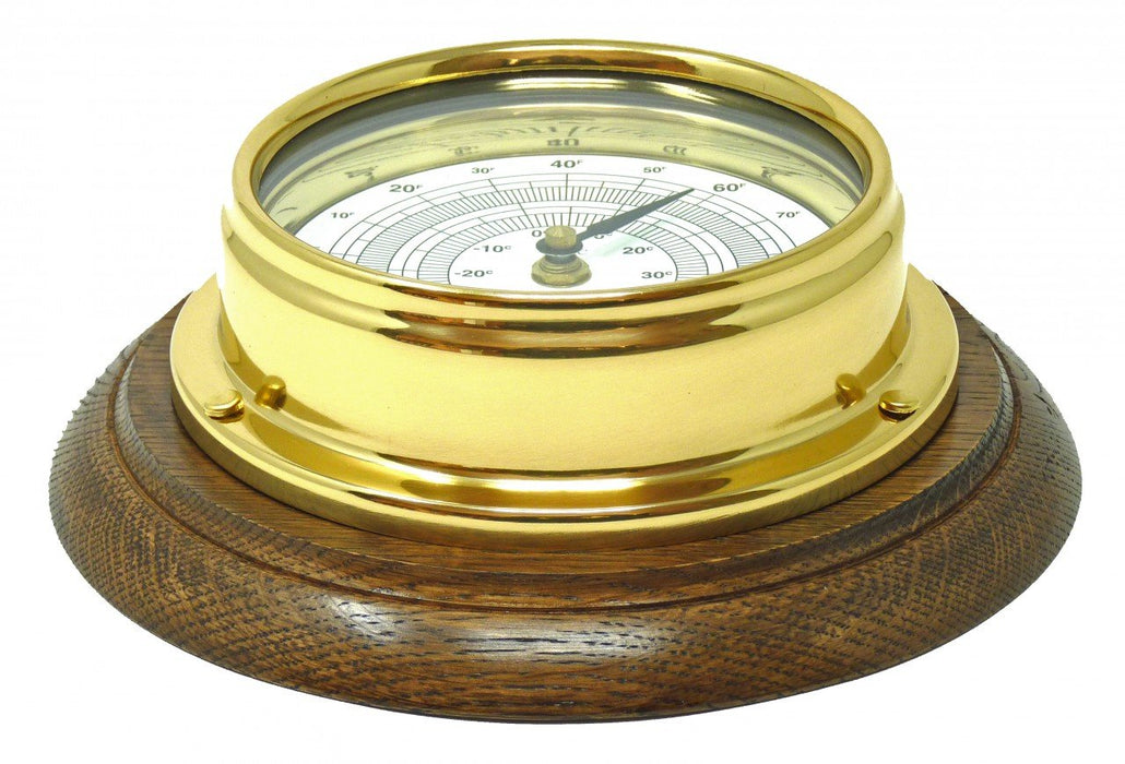 Tabic Clocks Handmade Solid Brass Thermometer on an English Oak Wall Mount