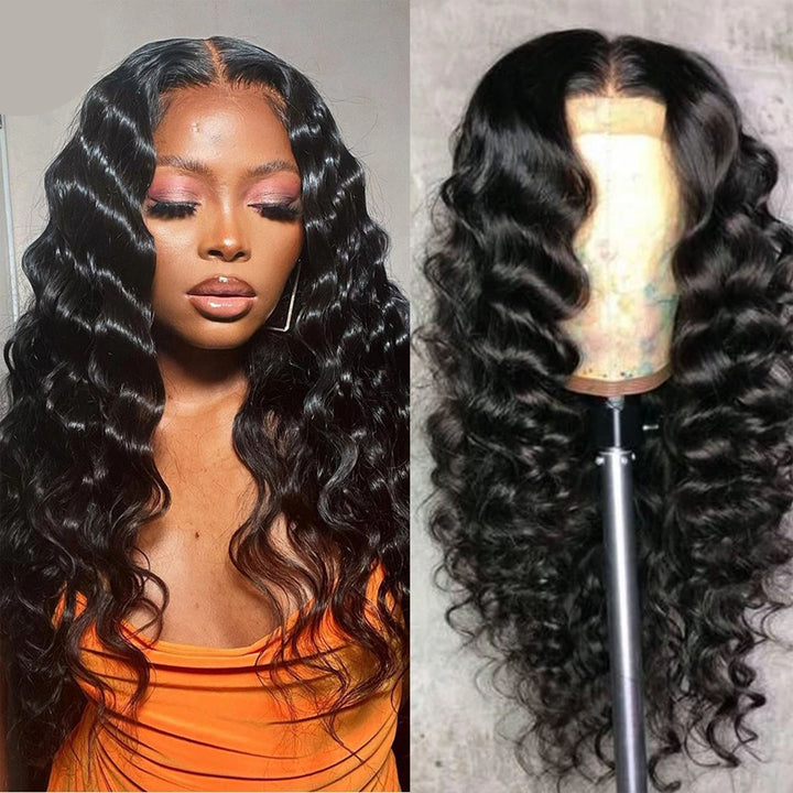 Abbily Human Hair Wigs Loose Wave 360 Lace Frontal Pre Plucked Wig
