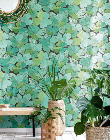 Green Leaf Flower Power Wallpaper