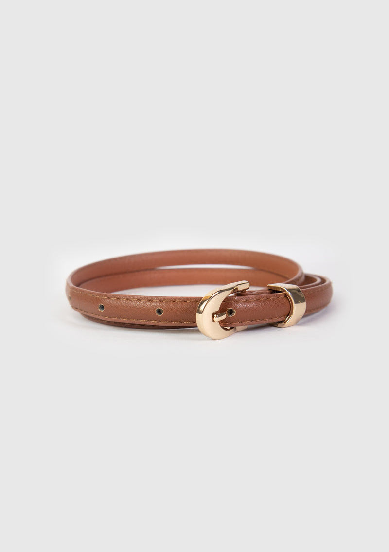 brown leather skinny belt